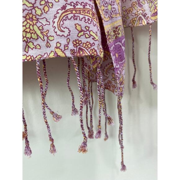 J Crew Lightweight Linen Beach Poncho Sz M/L Pink Paisley Tassel Kimono Cover Up - Picture 6 of 8